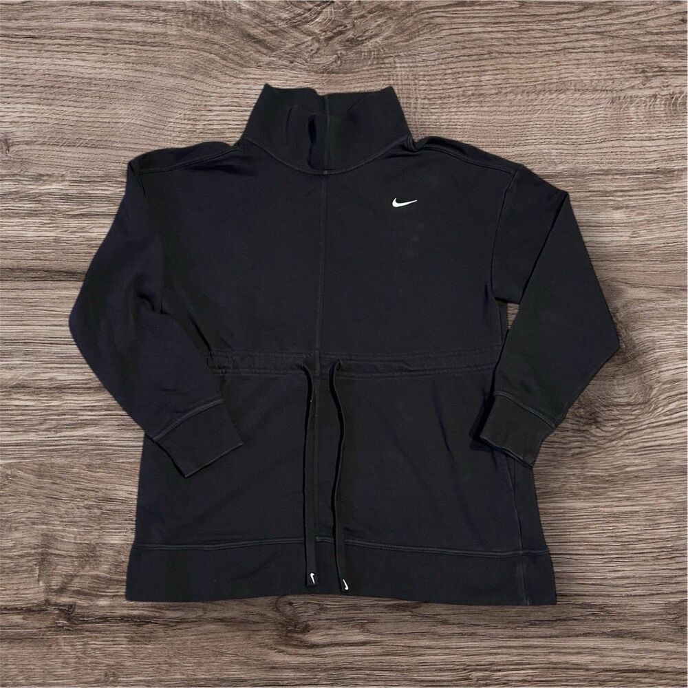 Nike Dri-Fit Long Length Drawstring Waist Mock Black Sweatshirt Women’s Size‎ L